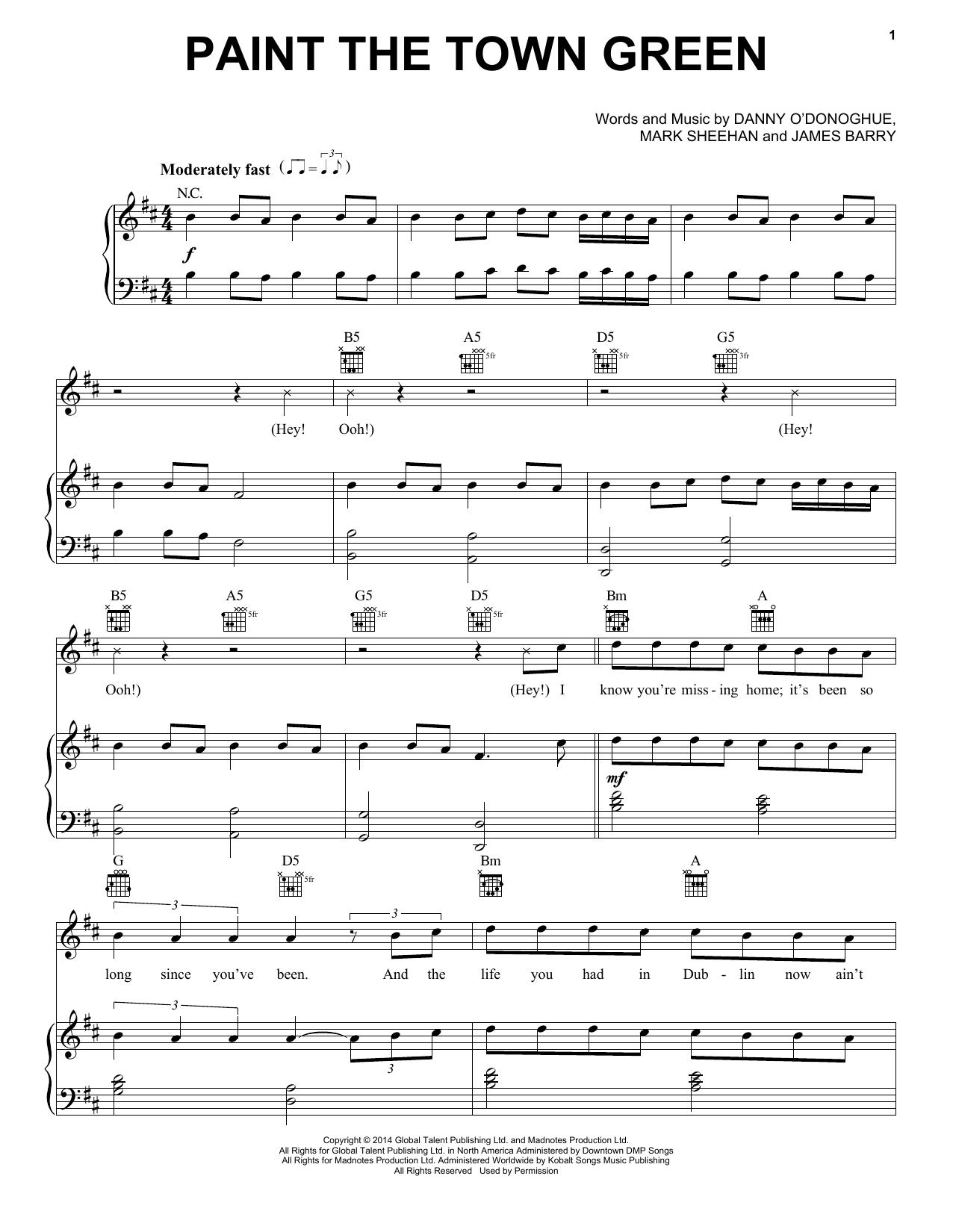 Download The Script Paint The Town Green Sheet Music and learn how to play Piano, Vocal & Guitar (Right-Hand Melody) PDF digital score in minutes