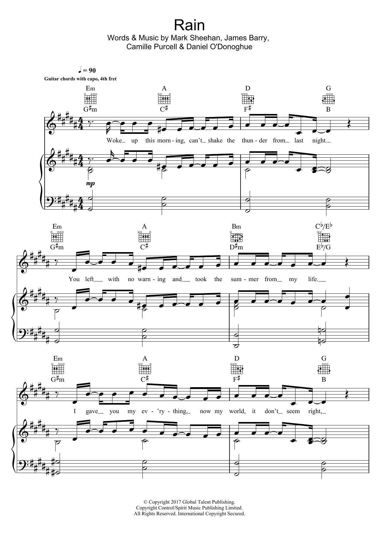 Download The Script Rain Sheet Music and learn how to play Piano, Vocal & Guitar (Right-Hand Melody) PDF digital score in minutes