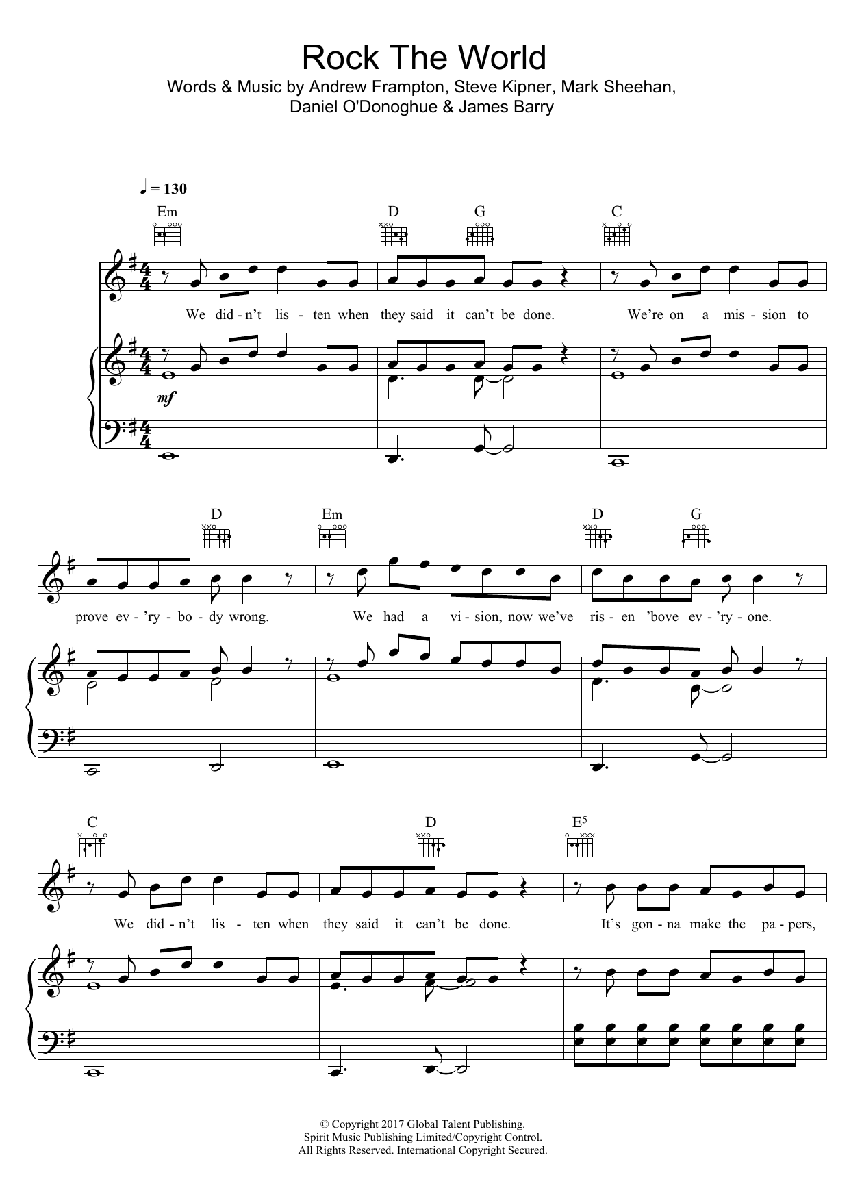 Download The Script Rock The World Sheet Music and learn how to play Piano, Vocal & Guitar (Right-Hand Melody) PDF digital score in minutes