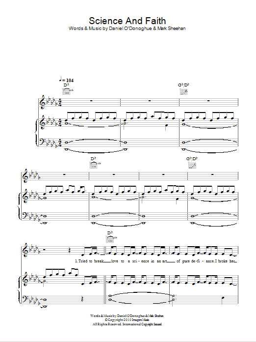 Download The Script Science & Faith Sheet Music and learn how to play Piano, Vocal & Guitar (Right-Hand Melody) PDF digital score in minutes