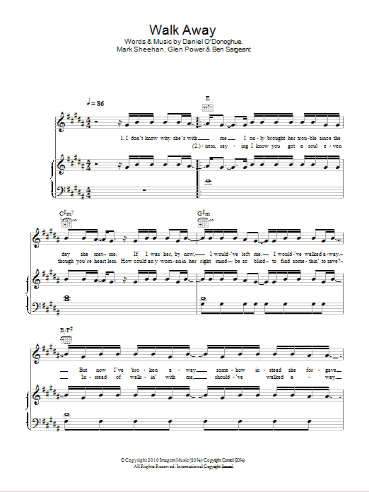 Download The Script Walk Away Sheet Music and learn how to play Piano, Vocal & Guitar (Right-Hand Melody) PDF digital score in minutes