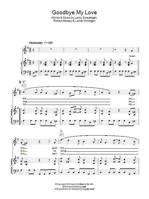 Download The Searchers Goodbye My Love Sheet Music and learn how to play Piano, Vocal & Guitar (Right-Hand Melody) PDF digital score in minutes