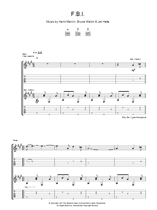 Download The Shadows F.B.I. Sheet Music and learn how to play Guitar Tab PDF digital score in minutes