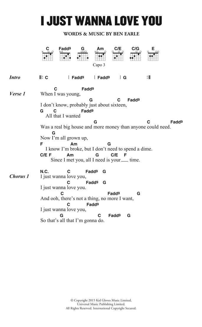 Download The Shires I Just Wanna Love You Sheet Music and learn how to play Lyrics & Chords PDF digital score in minutes