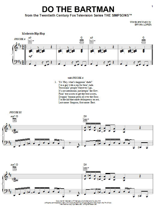 Download The Simpsons Do The Bartman Sheet Music and learn how to play Piano, Vocal & Guitar (Right-Hand Melody) PDF digital score in minutes