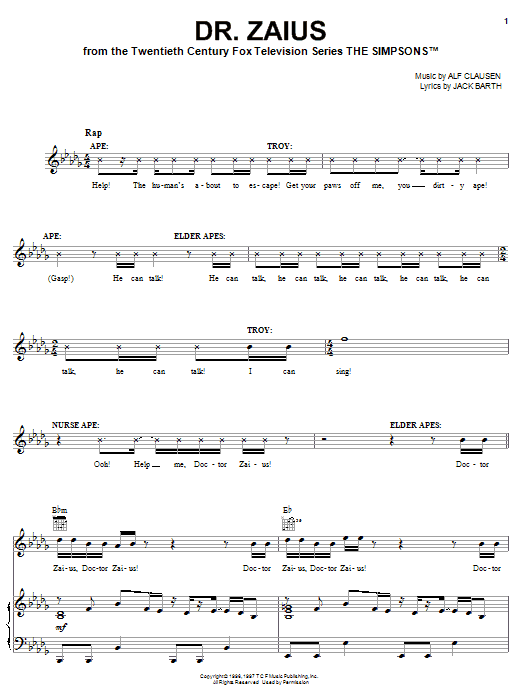 Download The Simpsons Dr. Zaius Sheet Music and learn how to play Piano, Vocal & Guitar (Right-Hand Melody) PDF digital score in minutes