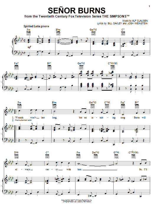 Download The Simpsons Senor Burns Sheet Music and learn how to play Piano, Vocal & Guitar (Right-Hand Melody) PDF digital score in minutes