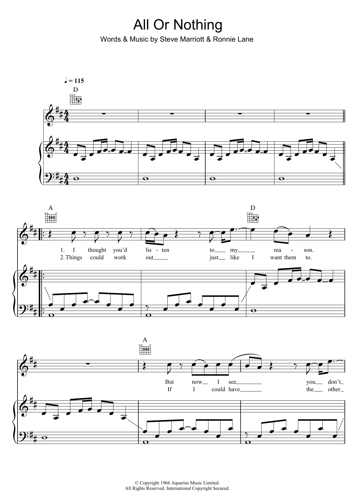 Download The Small Faces All Or Nothing Sheet Music and learn how to play Piano, Vocal & Guitar PDF digital score in minutes