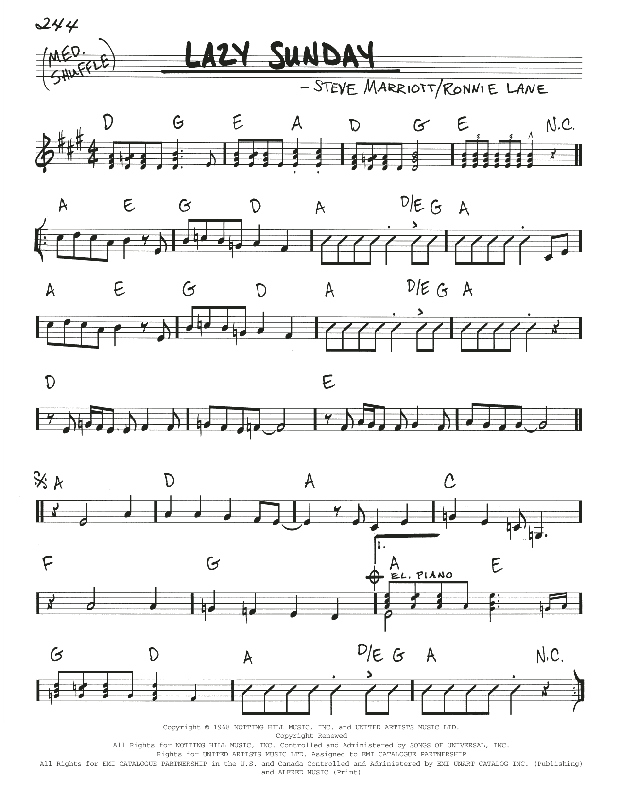 Download The Small Faces Lazy Sunday Sheet Music and learn how to play Real Book – Melody & Chords PDF digital score in minutes