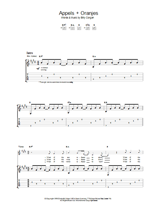 Download The Smashing Pumpkins Appels + Oranjes Sheet Music and learn how to play Guitar Tab PDF digital score in minutes