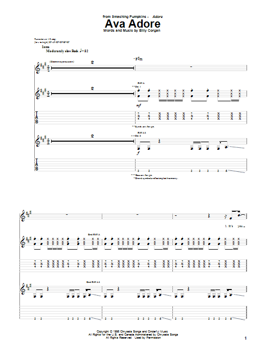 Download The Smashing Pumpkins Ava Adore Sheet Music and learn how to play Guitar Tab PDF digital score in minutes