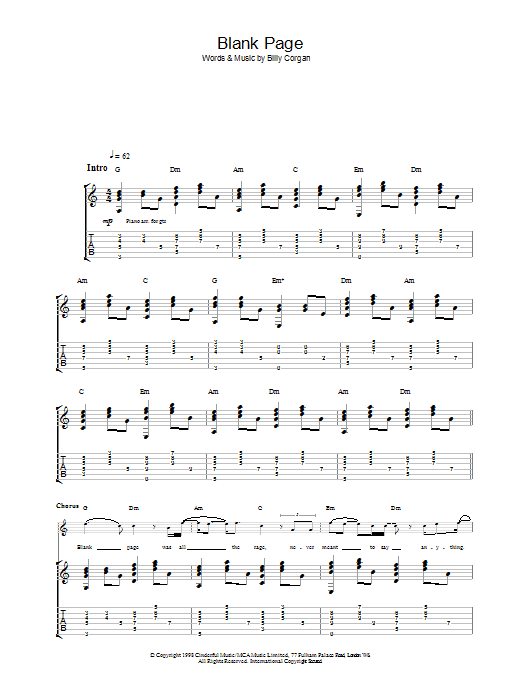 Download The Smashing Pumpkins Blank Page Sheet Music and learn how to play Guitar Tab PDF digital score in minutes
