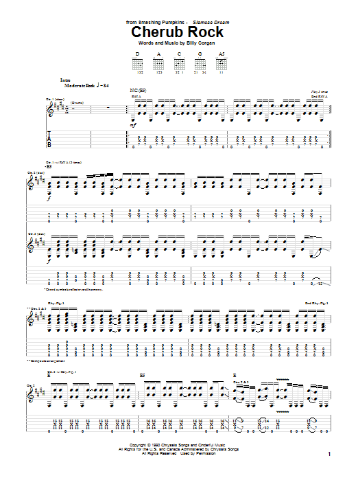 Download The Smashing Pumpkins Cherub Rock Sheet Music and learn how to play Guitar Tab PDF digital score in minutes