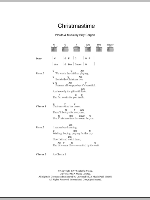 Download The Smashing Pumpkins Christmastime Sheet Music and learn how to play Lyrics & Chords PDF digital score in minutes