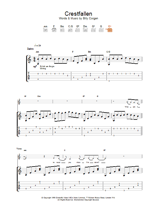 Download The Smashing Pumpkins Crestfallen Sheet Music and learn how to play Guitar Tab PDF digital score in minutes