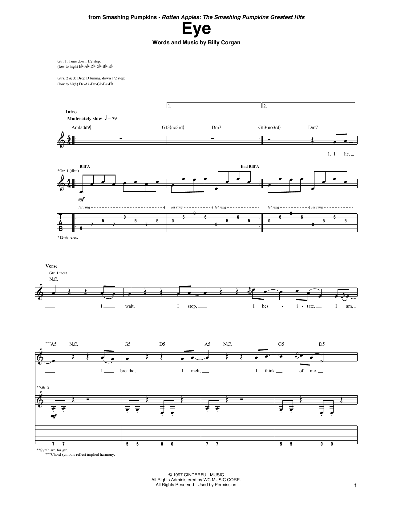 Download The Smashing Pumpkins Eye Sheet Music and learn how to play Guitar Tab PDF digital score in minutes