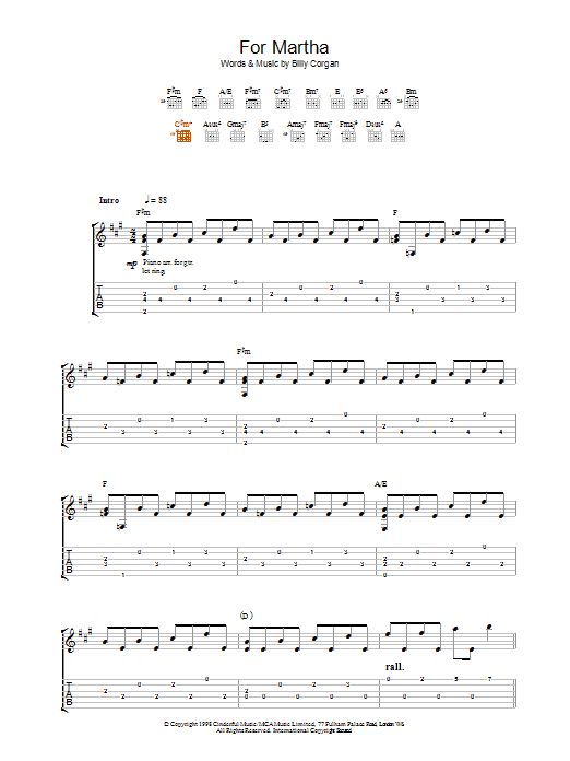 Download The Smashing Pumpkins For Martha Sheet Music and learn how to play Guitar Tab PDF digital score in minutes
