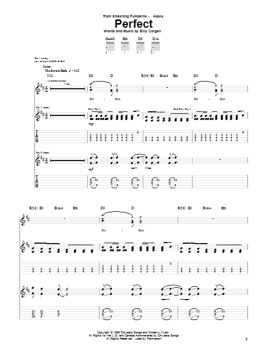 Download The Smashing Pumpkins Perfect Sheet Music and learn how to play Guitar Tab PDF digital score in minutes