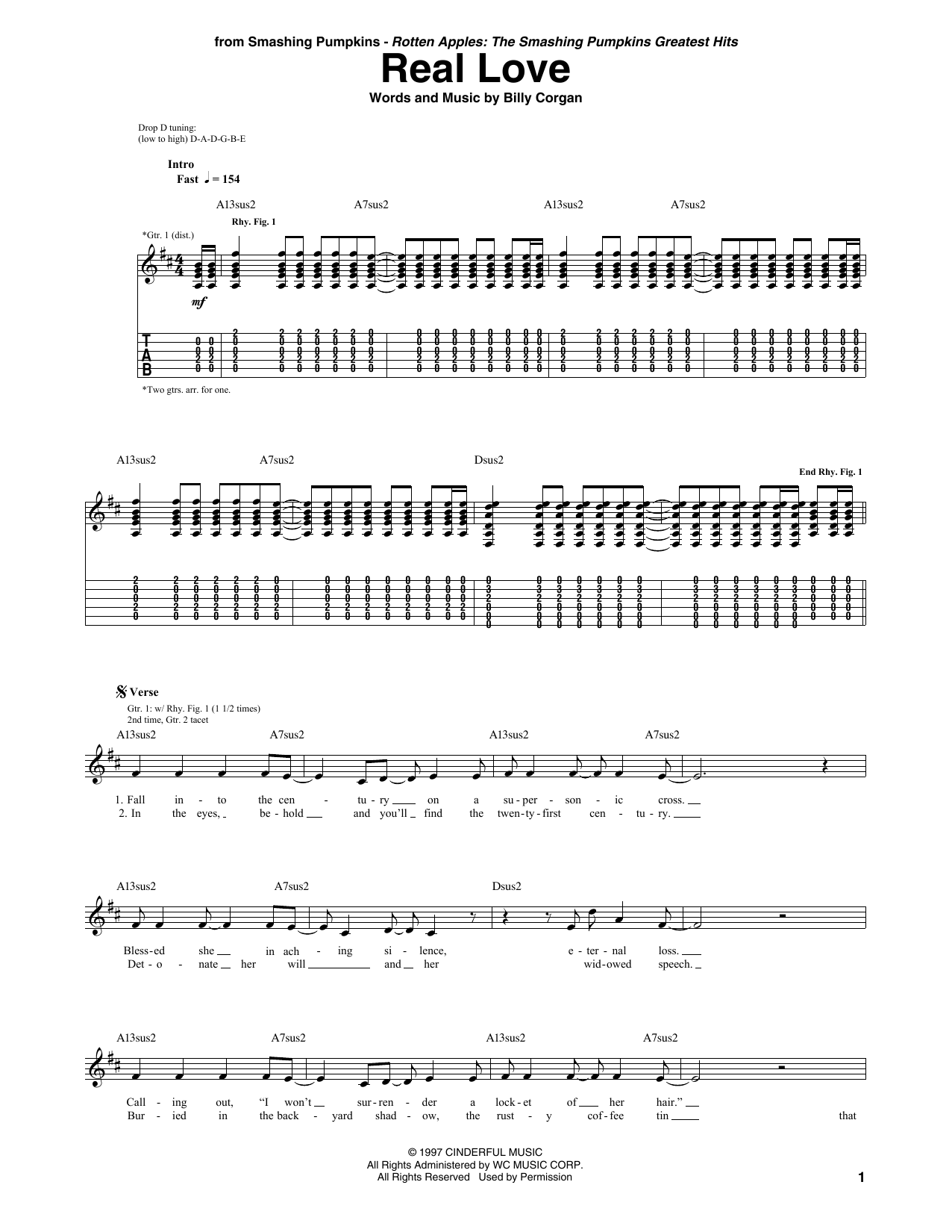 Download The Smashing Pumpkins Real Love Sheet Music and learn how to play Guitar Tab PDF digital score in minutes