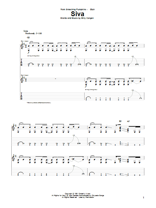 Download The Smashing Pumpkins Siva Sheet Music and learn how to play Guitar Tab PDF digital score in minutes