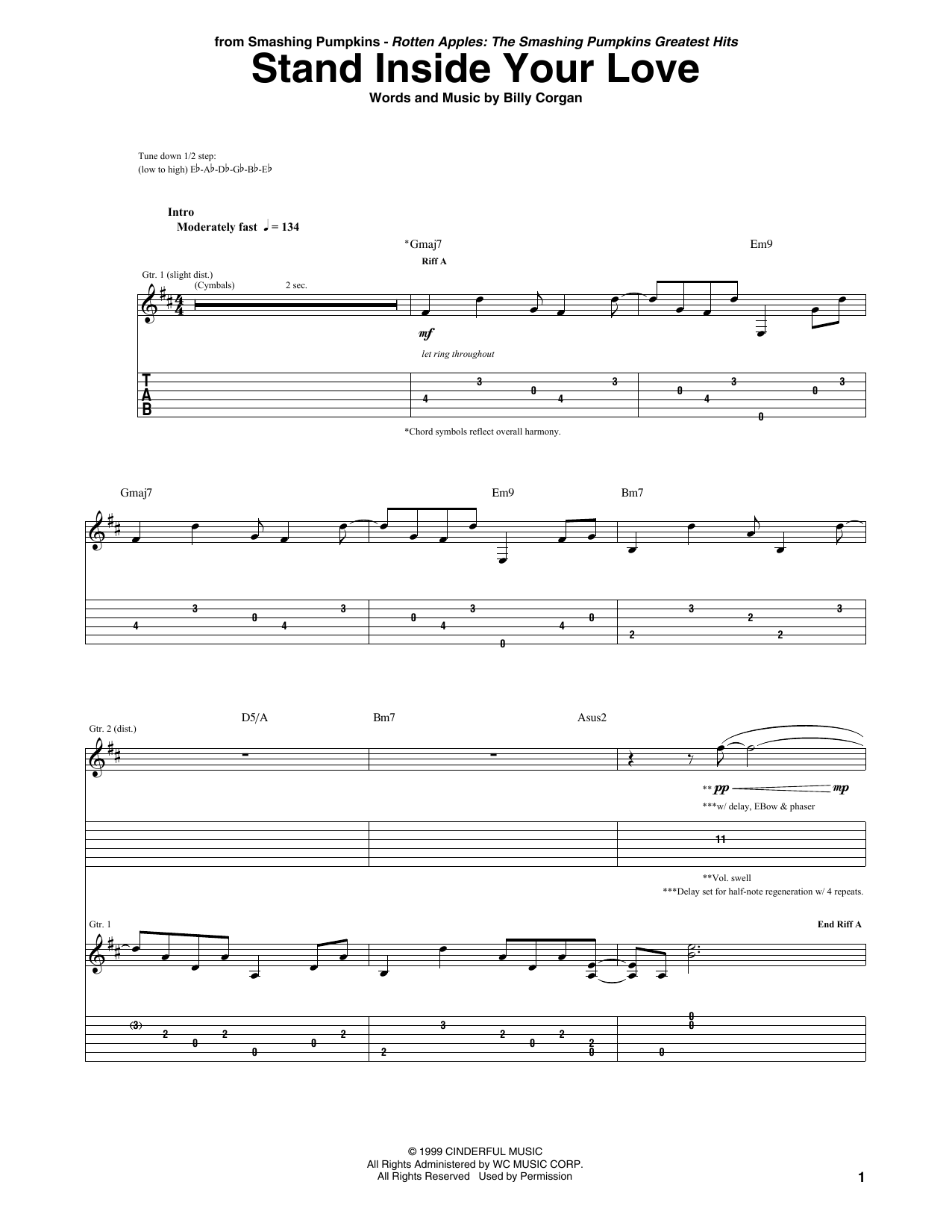 Download The Smashing Pumpkins Stand Inside Your Love Sheet Music and learn how to play Guitar Tab PDF digital score in minutes