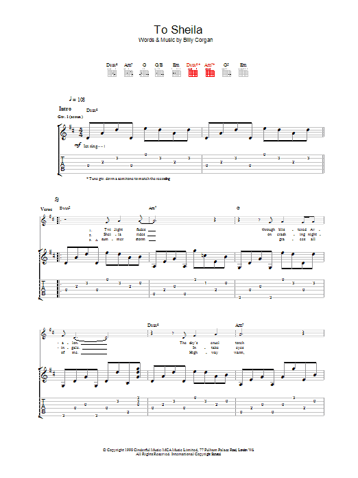 Download The Smashing Pumpkins To Sheila Sheet Music and learn how to play Guitar Tab PDF digital score in minutes