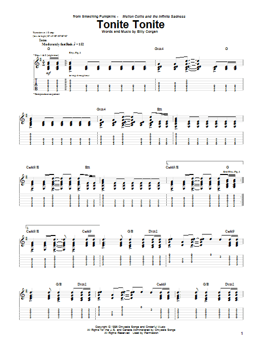 Download The Smashing Pumpkins Tonite Tonite Sheet Music and learn how to play Guitar Tab PDF digital score in minutes