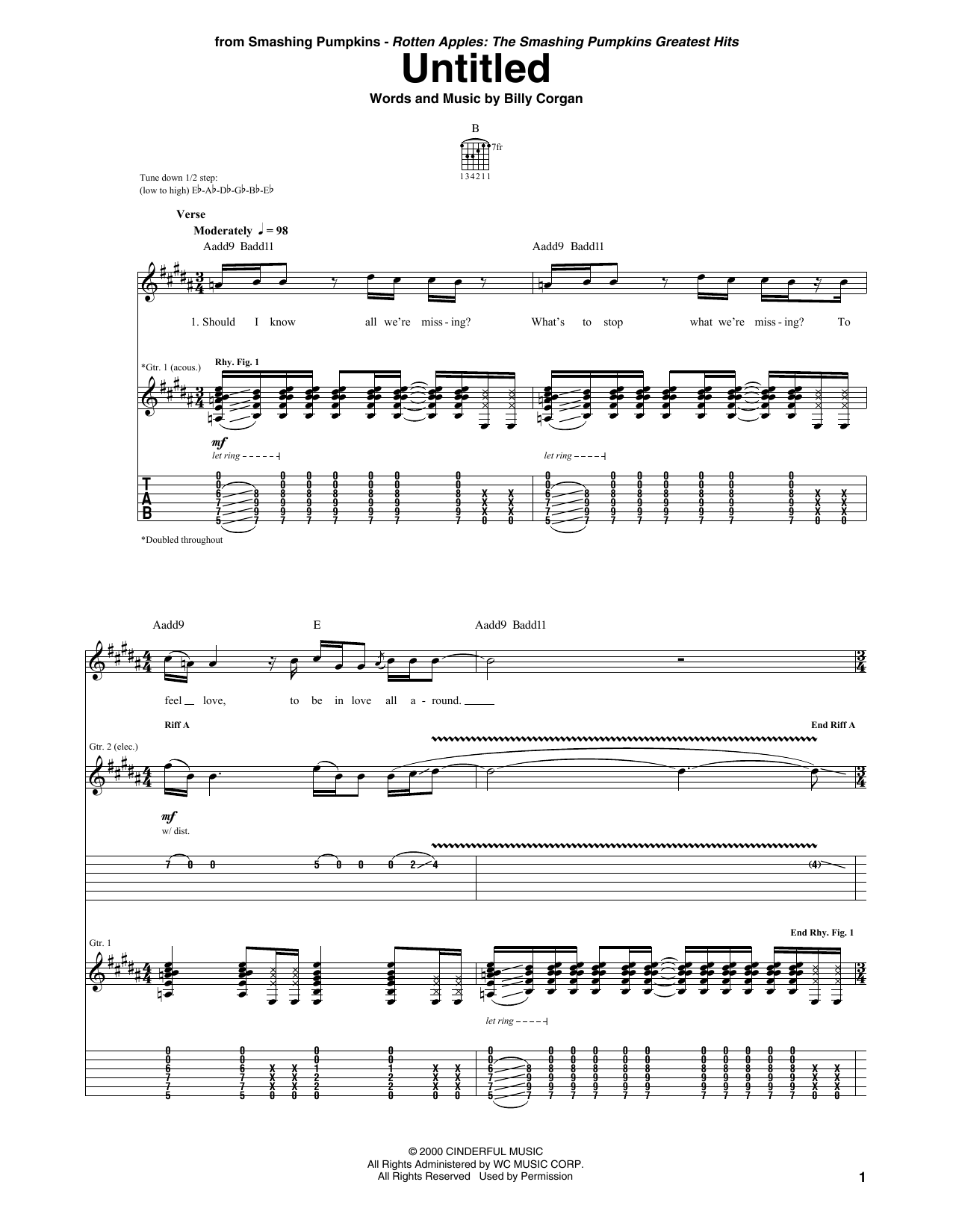 Download The Smashing Pumpkins Untitled Sheet Music and learn how to play Guitar Tab PDF digital score in minutes