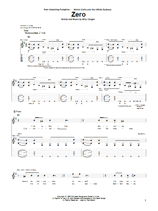 Download The Smashing Pumpkins Zero Sheet Music and learn how to play Guitar Tab PDF digital score in minutes