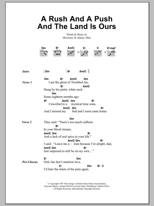 Download The Smiths A Rush And A Push And The Land Is Ours Sheet Music and learn how to play Lyrics & Chords PDF digital score in minutes