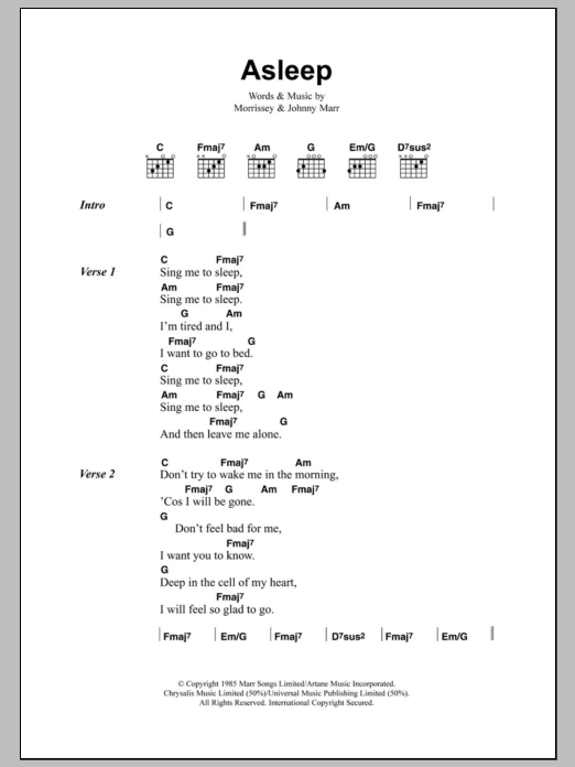 Download The Smiths Asleep Sheet Music and learn how to play Lyrics & Chords PDF digital score in minutes