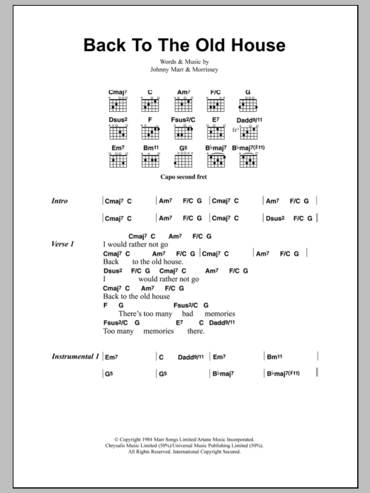 Download The Smiths Back To The Old House Sheet Music and learn how to play Lyrics & Chords PDF digital score in minutes