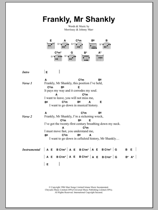 Download The Smiths Frankly, Mr Shankly Sheet Music and learn how to play Lyrics & Chords PDF digital score in minutes