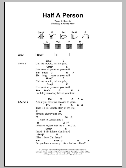 Download The Smiths Half A Person Sheet Music and learn how to play Lyrics & Chords PDF digital score in minutes