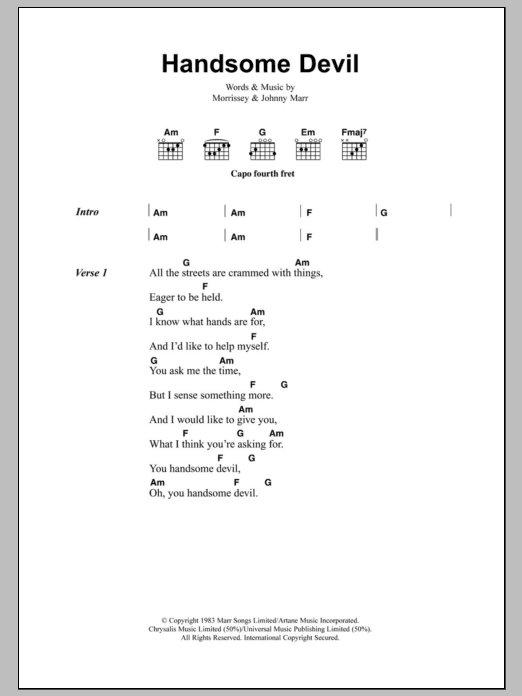 Download The Smiths Handsome Devil Sheet Music and learn how to play Lyrics & Chords PDF digital score in minutes