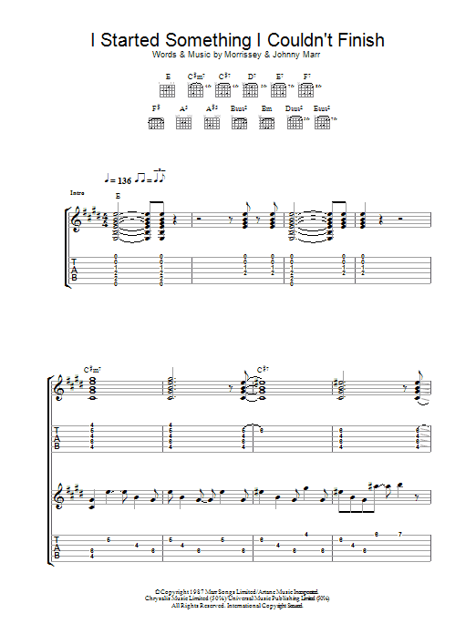 Download The Smiths I Started Something I Couldn't Finish Sheet Music and learn how to play Guitar Tab PDF digital score in minutes