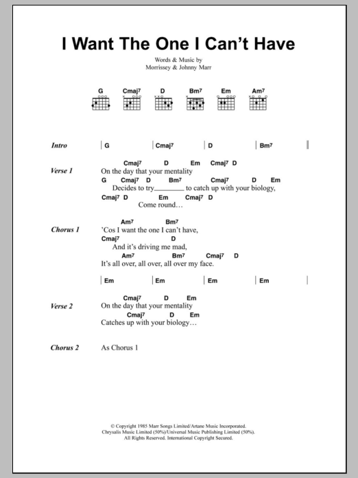 Download The Smiths I Want The One I Can't Have Sheet Music and learn how to play Lyrics & Chords PDF digital score in minutes