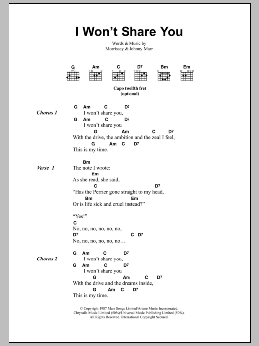 Download The Smiths I Won't Share You Sheet Music and learn how to play Lyrics & Chords PDF digital score in minutes