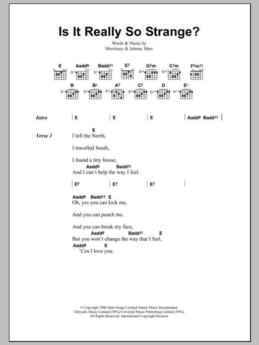 Download The Smiths Is It Really So Strange? Sheet Music and learn how to play Lyrics & Chords PDF digital score in minutes