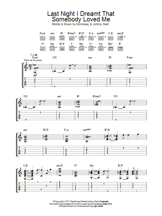 Download The Smiths Last Night I Dreamt That Somebody Loved Me Sheet Music and learn how to play Guitar Tab PDF digital score in minutes