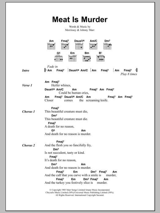 Download The Smiths Meat Is Murder Sheet Music and learn how to play Lyrics & Chords PDF digital score in minutes