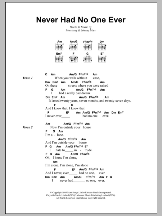 Download The Smiths Never Had No One Ever Sheet Music and learn how to play Lyrics & Chords PDF digital score in minutes
