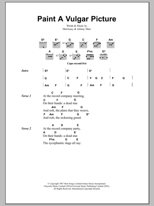 Download The Smiths Paint A Vulgar Picture Sheet Music and learn how to play Lyrics & Chords PDF digital score in minutes