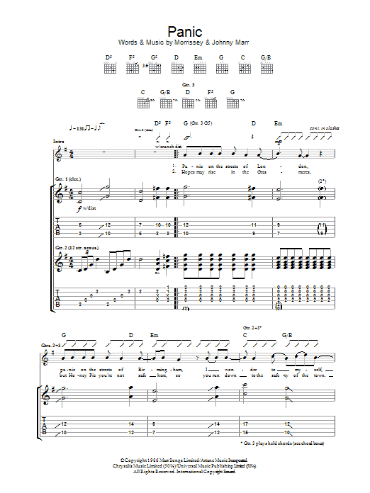 Download The Smiths Panic Sheet Music and learn how to play Lyrics & Chords PDF digital score in minutes