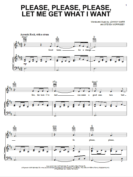 Download The Smiths Please, Please, Please, Let Me Get What I Want Sheet Music and learn how to play Piano, Vocal & Guitar (Right-Hand Melody) PDF digital score in minutes
