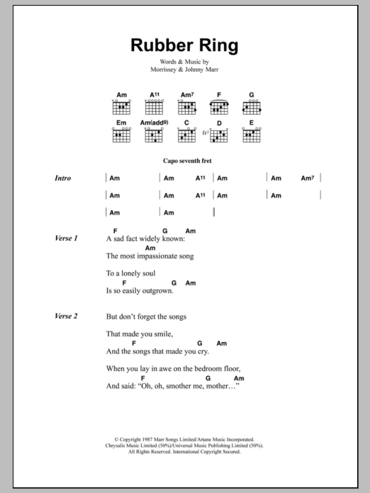 Download The Smiths Rubber Ring Sheet Music and learn how to play Lyrics & Chords PDF digital score in minutes