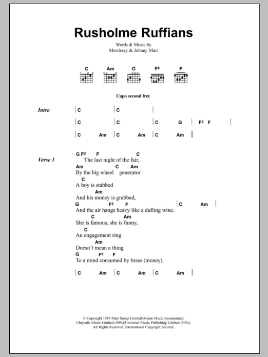 Download The Smiths Rusholme Ruffians Sheet Music and learn how to play Lyrics & Chords PDF digital score in minutes