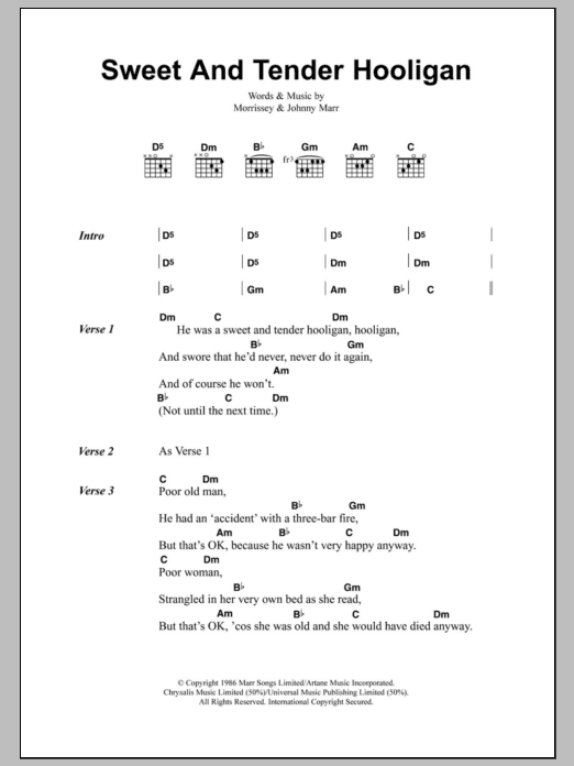 Download The Smiths Sweet And Tender Hooligan Sheet Music and learn how to play Lyrics & Chords PDF digital score in minutes
