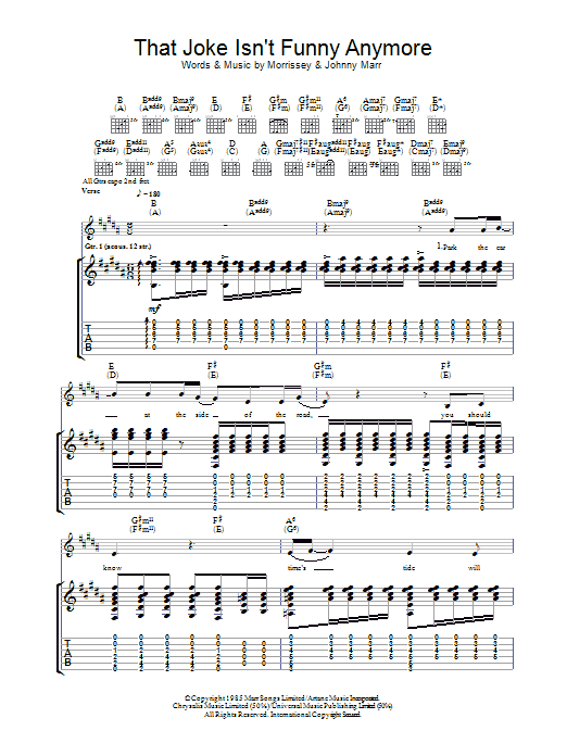 Download The Smiths That Joke Isn't Funny Anymore Sheet Music and learn how to play Guitar Tab PDF digital score in minutes