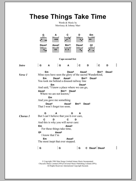 Download The Smiths These Things Take Time Sheet Music and learn how to play Lyrics & Chords PDF digital score in minutes